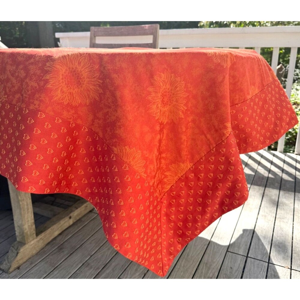 Tissus Toselli French Jacquard Tablecloth Orange Sunflower 56" x 98" MINT